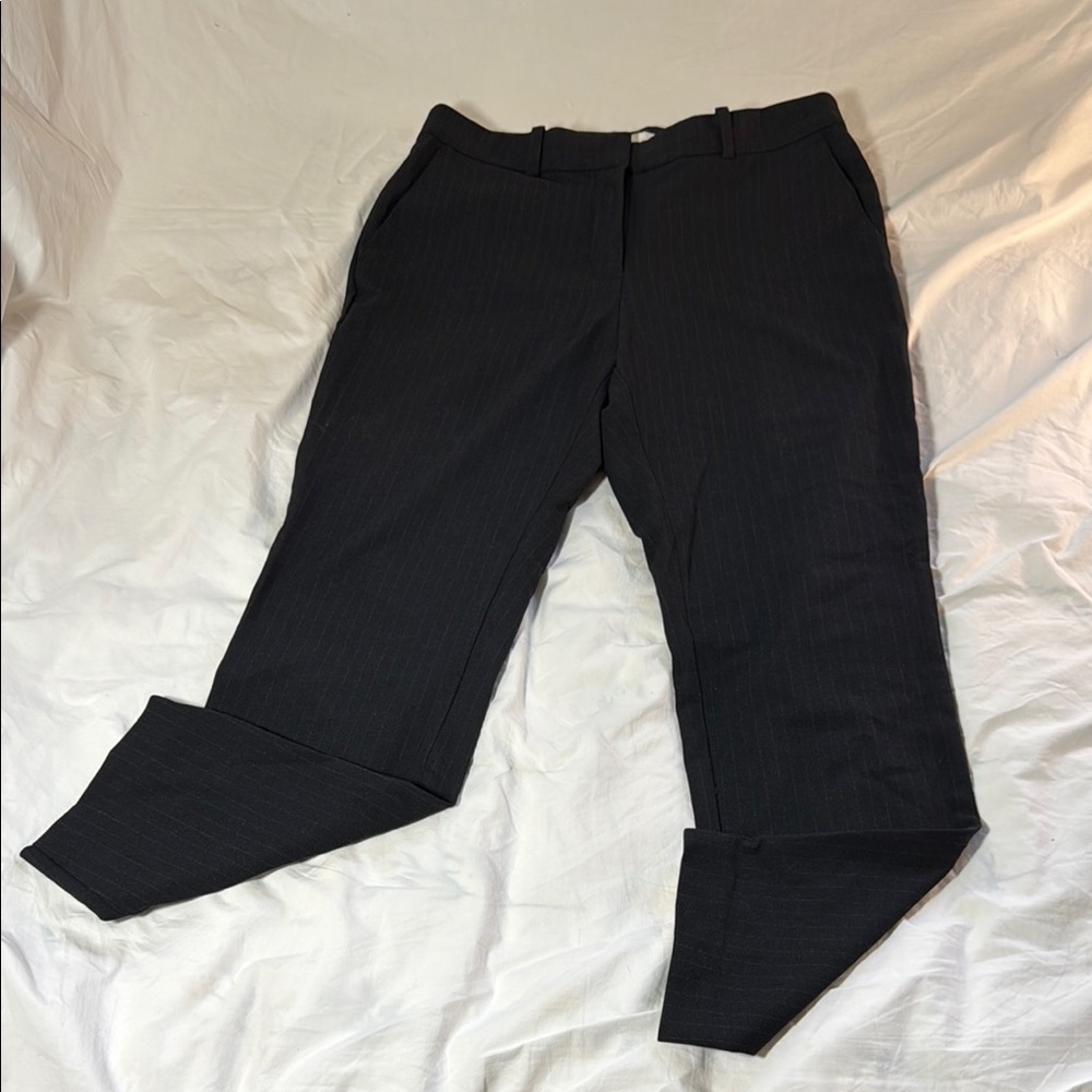 H&M Black Pinstripe Ankle Length Trousers Size 12